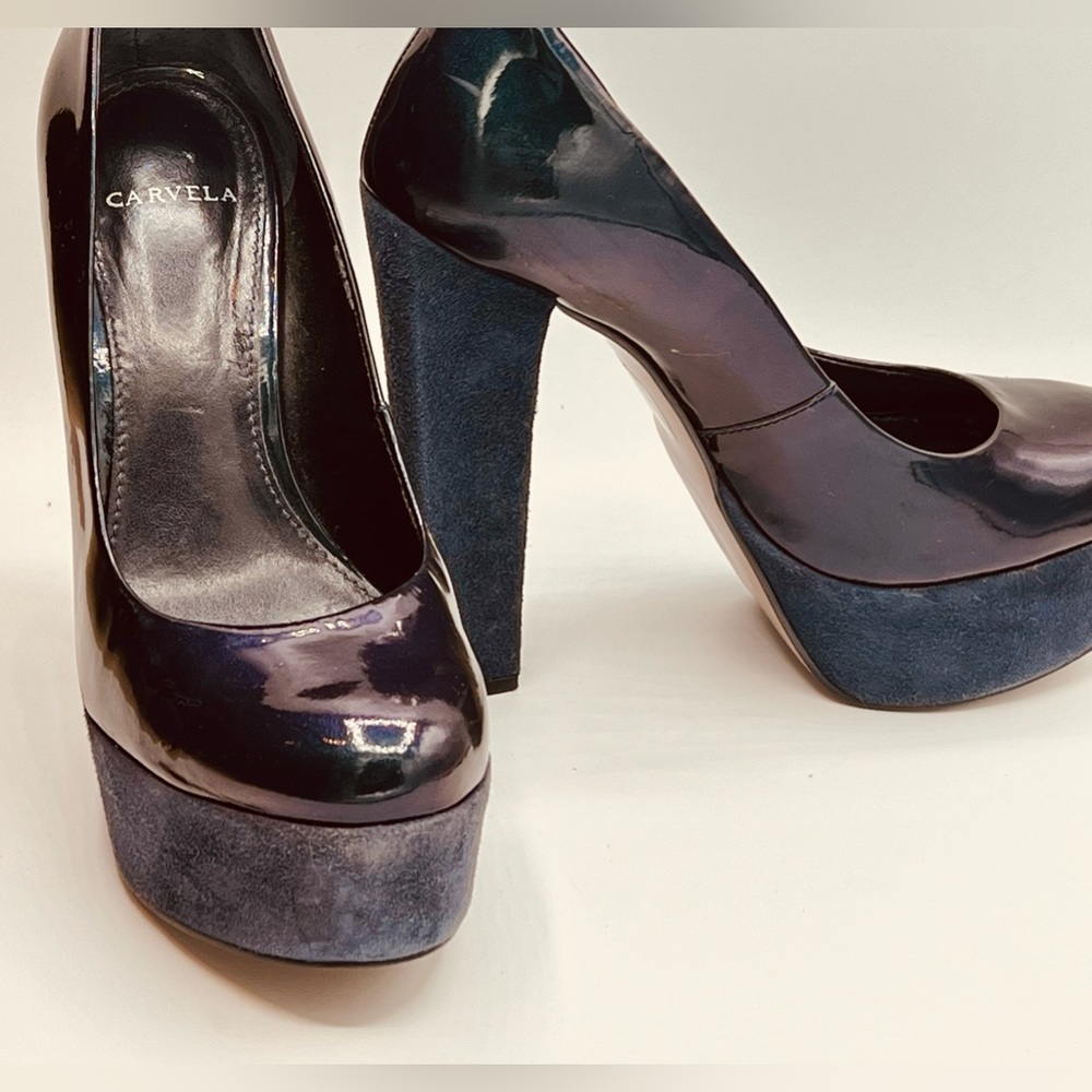 CARVELA Patent Leather/Suede 5”/2” Platform Heels In Navy 37/7 - Picture 7 of 8